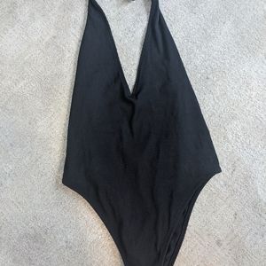 Black ribbed one piece swimsuit